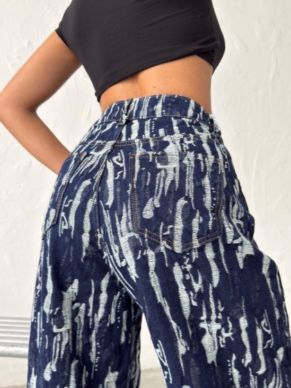 Blugi wide leg cu aspect vintage - Img 2