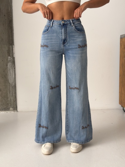 Blugi wide leg cu broderie decor - Img 8