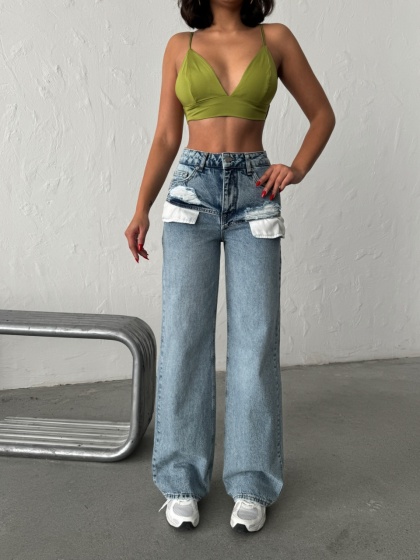 Blugi wide leg cu buzunare pe exterior - Img 4