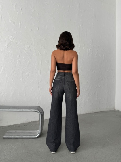 Blugi wide leg cu buzunare pe exterior - Img 4