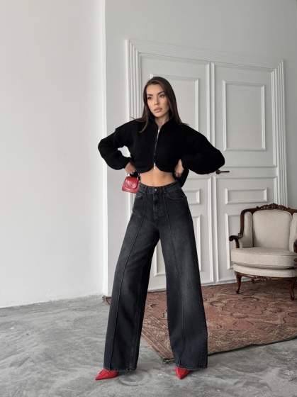 Blugi wide leg cu dunga pe mijloc - Img 2