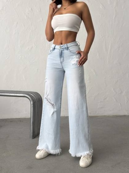 Blugi wide leg cu franjuri la tiv - Img 3