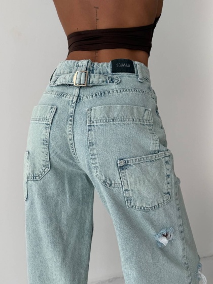 Blugi wide leg cu multiple rupturi - Img 4