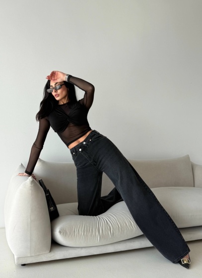 Blugi wide leg cu talie asimetrica - Img 2