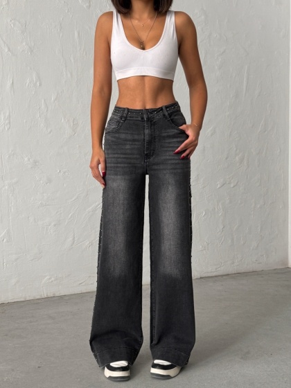 Blugi wide leg cu tinte pe lateral - Img 3