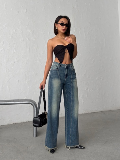 Blugi wide leg cu tiv nefinisat - Img 6