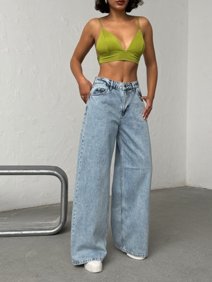 Blugi wide-leg din denim cu detalii ripped - Img 7