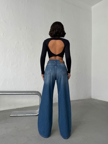 Blugi wide leg din denim cu rupturi - Img 2