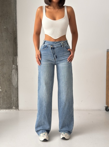 Blugi wide leg elastici cu talie petrecuta - Img 3