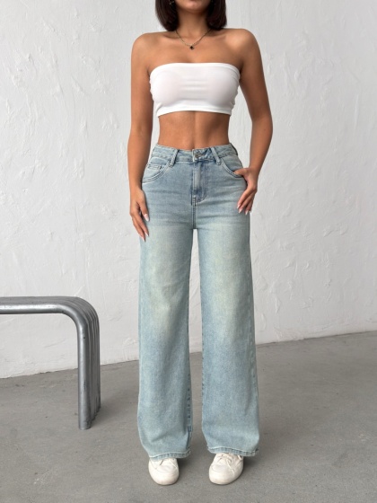 Blugi wide leg elastici simpli - Img 4