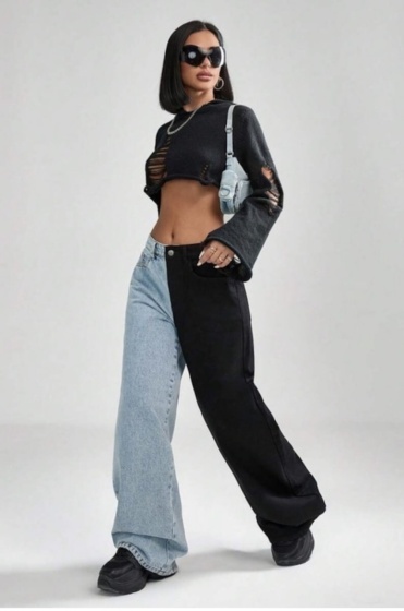 Blugi wide leg in doua culori - Img 5