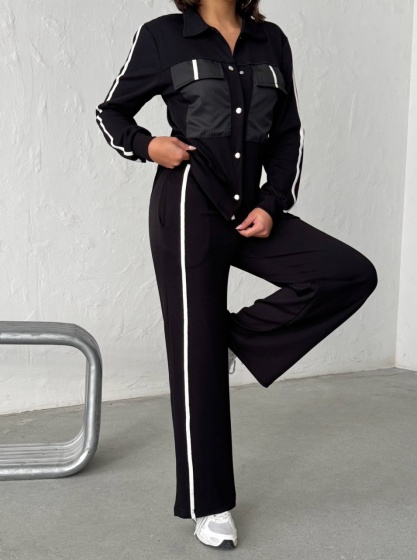 Compleu cu pantaloni evazati si buzunare din fas  - Img 2