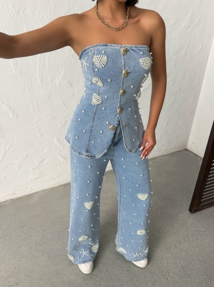 Compleu cu top si pantalon evazat - Img 4