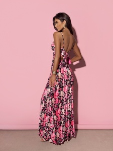 Rochie din satin plisata cu print floral - Img 6