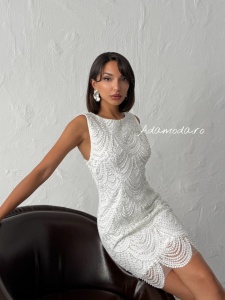 Rochie eleganta alba cu perle - Img 4
