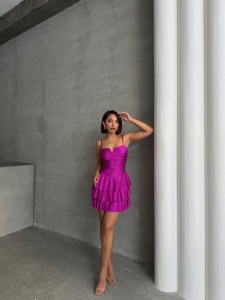 Rochie eleganta cu volane si aplicatii din strasuri - Img 5