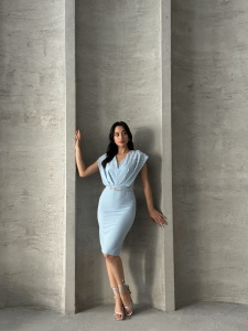 Rochie eleganta dama midi accesorizata cu strasuri - Img 3