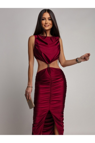 Rochie elegantă din lycra, cu detaliu metalic și drapaj