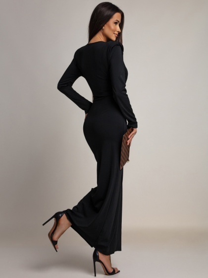 Rochie eleganta din lycra cu drapaj și accesoriu metal - Img 3