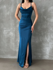 Rochie eleganta din lycra lunga cu bretele - Img 7