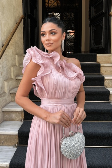 Rochie eleganta din satin creponat cu detaliu volan - Img 3