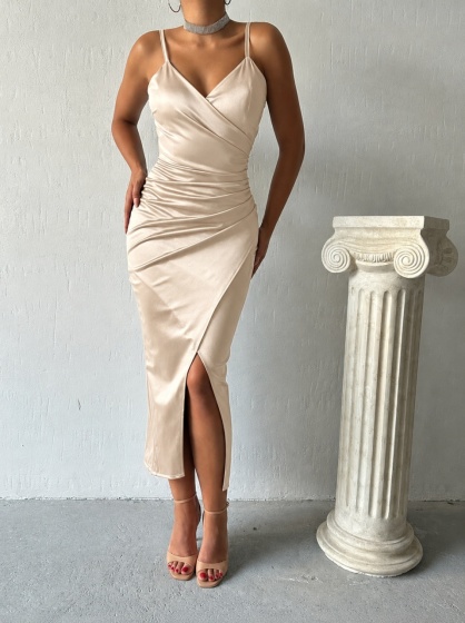 Rochie eleganta din satin cu bretele - Img 2