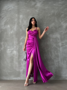 Rochie eleganta din satin lunga cu bretele - Img 2