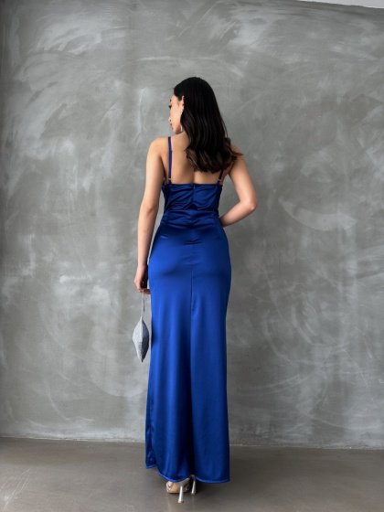 Rochie eleganta din satin lunga cu bretele - Img 3