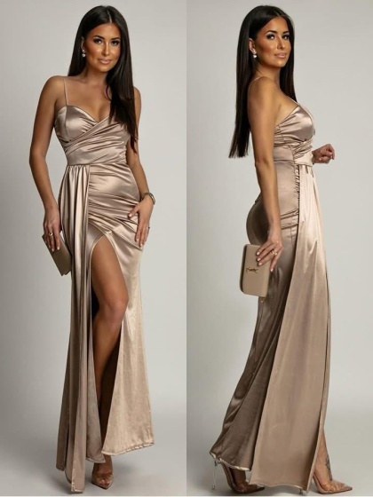 Rochie eleganta din satin lunga cu bretele