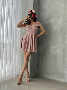 Rochie eleganta din satin scurta cu bretele - Img 7