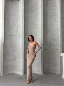 Rochie eleganta din tul cu maneci detasabile accesorizata cu perle si strasuri - Img 8