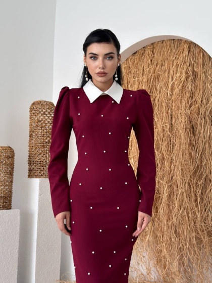 Rochie eleganta lunga accesorizata cu perlute - Img 5