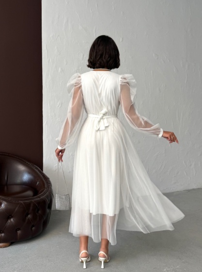 Rochie eleganta lunga cu accesoriu in talie din tull - Img 3