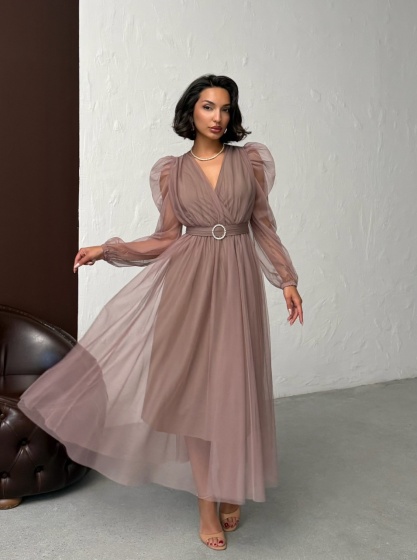 Rochie eleganta lunga cu accesoriu in talie din tull - Img 5