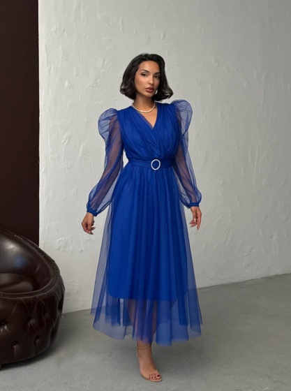 Rochie eleganta lunga cu accesoriu in talie din tull - Img 7