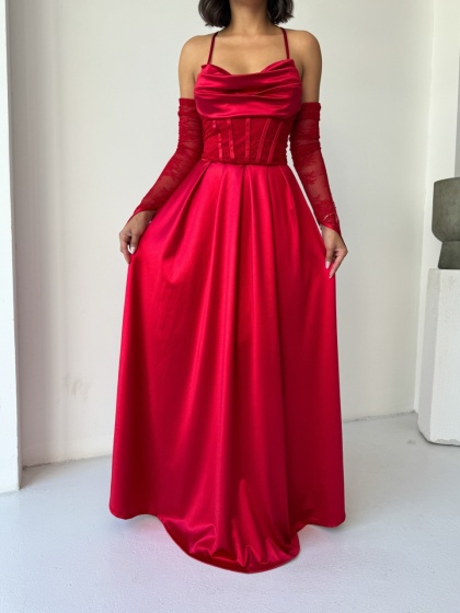Rochie eleganta lunga cu accesoriu manusi - Img 5