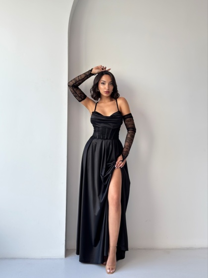 Rochie eleganta lunga cu accesoriu manusi - Img 5