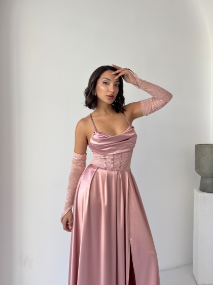 Rochie eleganta lunga cu accesoriu manusi - Img 3