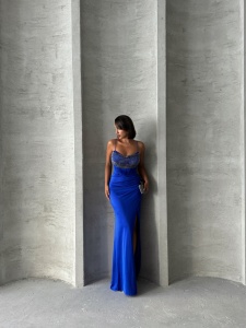 Rochie eleganta lunga cu aplicatie din plasa - Img 3