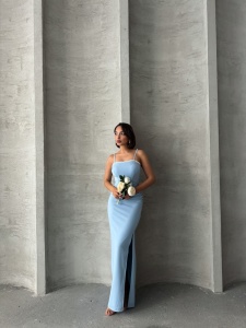 Rochie eleganta lunga cu bretele accesorizata cu perle - Img 5