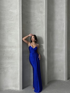Rochie eleganta lunga cu bretele accesorizata cu strasuri - Img 5