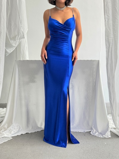 Rochie eleganta lunga cu bretele din strasuri - Img 3
