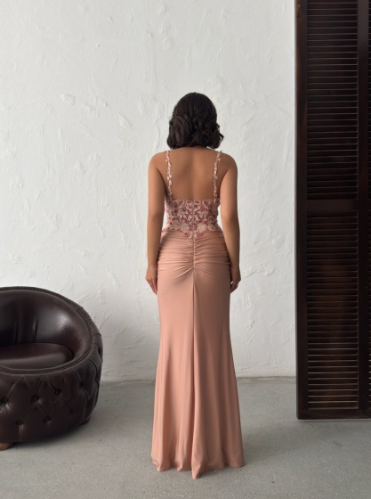 Rochie eleganta lunga cu broderie florală și paiete - Img 4