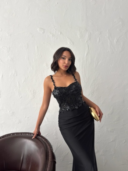Rochie eleganta lunga cu broderie florală și paiete - Img 7