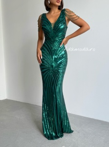 Rochie eleganta lunga cu paiete si lantisoare pe umeri - Img 6