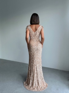 Rochie eleganta lunga cu paiete si lantisoare pe umeri - Img 4