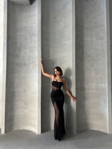 Rochie eleganta lunga din lycra cu tul accesorizata cu strasuri - Img 6