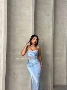 Rochie eleganta lunga din lycra cu tul accesorizata cu strasuri - Img 5