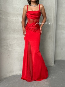 Rochie eleganta lunga din lycra cu tul accesorizata cu strasuri - Img 3