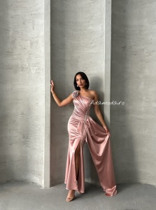 Rochie eleganta lunga din satin cu accesoriu pampon - Img 5